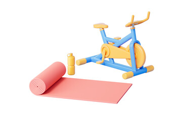 3d rendering spinning bike and yoga mat