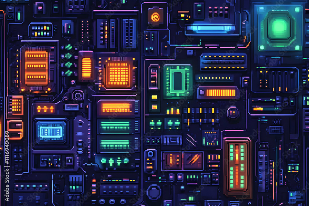 Poster abstract colorful circuit board pattern.