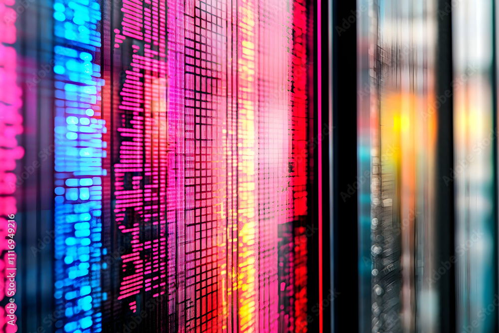 Poster abstract colorful digital data stream on a screen.