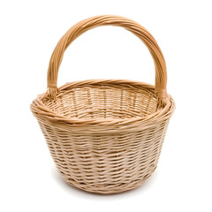 Fototapeta premium Natural Woven Basket with Handle for Decorative Storage, Crafts, or Flower Arrangement, Handcrafted from Sustainable Materials, Classic Design for Any Occasion