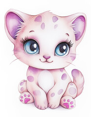 Fototapeta premium Watercolor illustartion of cute cat isolated on white background. Cute style clipart