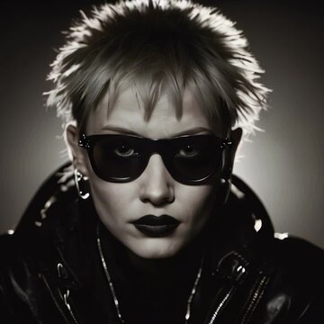 Intense punk fashion model in black and white 