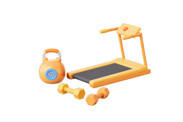 3d rendering cartoon treadmill and dumbbell