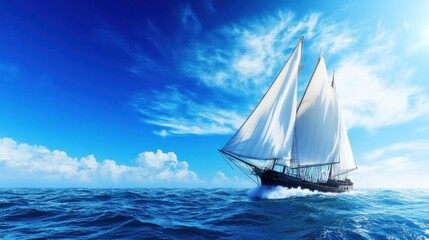 Majestic Sailboat Under a Vivid Blue Sky