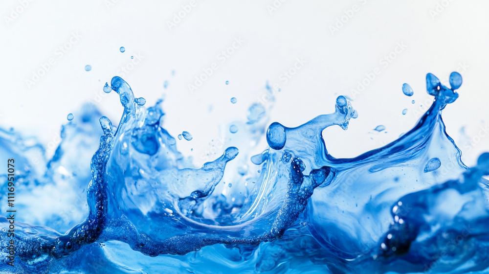 Poster splashes of clear blue water create dynamic patterns against a light background