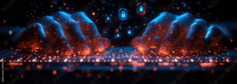 Poster cyber security network digital workspace holographic data protection technology computer
