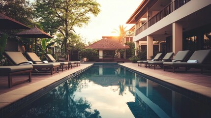 Fototapeta premium Luxury Resort Poolside Serenity at Sunset