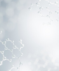 Science cosmetic, 3D Collagen serum and vitamin hyaluronic acid skin care solutions with cosmetic advertising background.