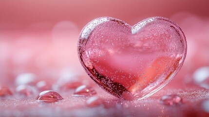 Fototapeta premium Elegant Heart Shaped Glass Bubble Design on Soft Pink Surface