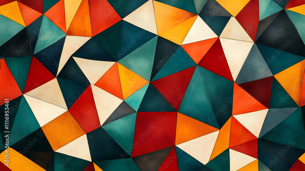 Poster abstract geometric pattern with colorful triangles.