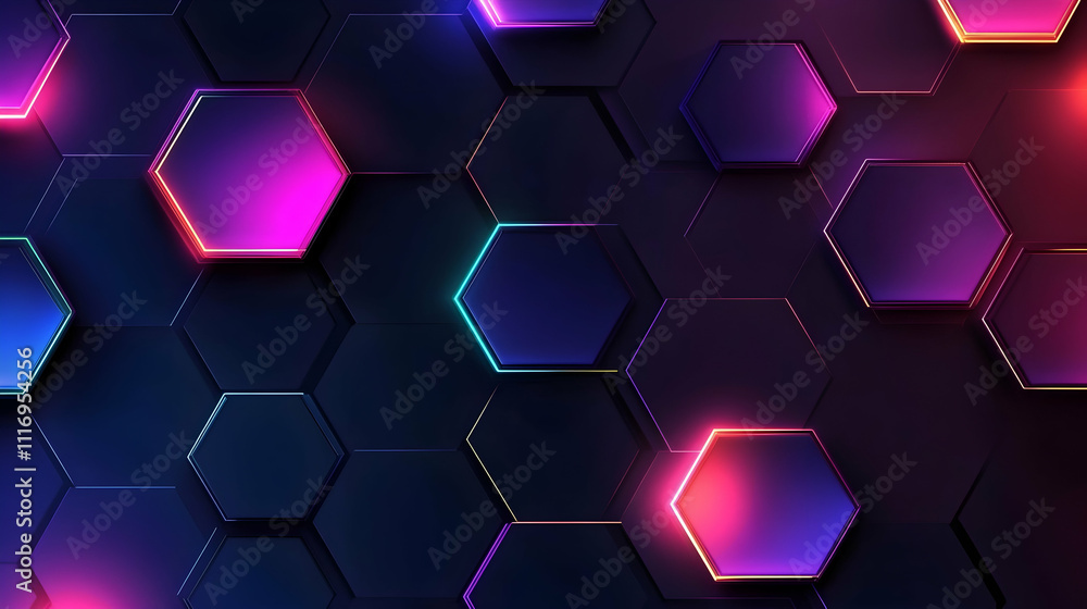 Poster abstract glowing hexagonal pattern background.
