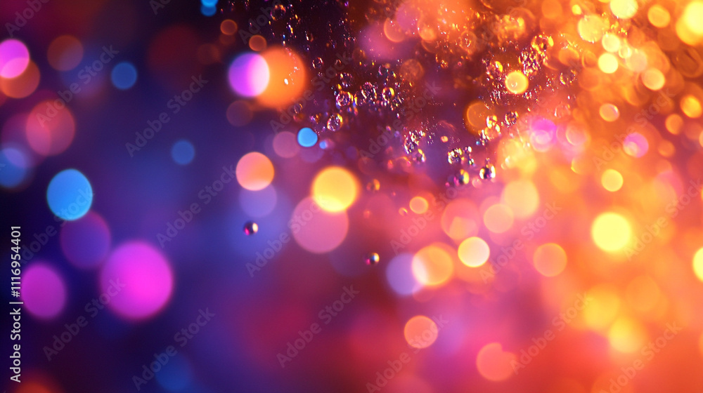 Poster colorful bokeh with bright lights and bubbles in an abstract background