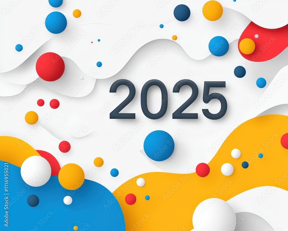 Poster abstract label design with overlapping 3d 2025 text elements
