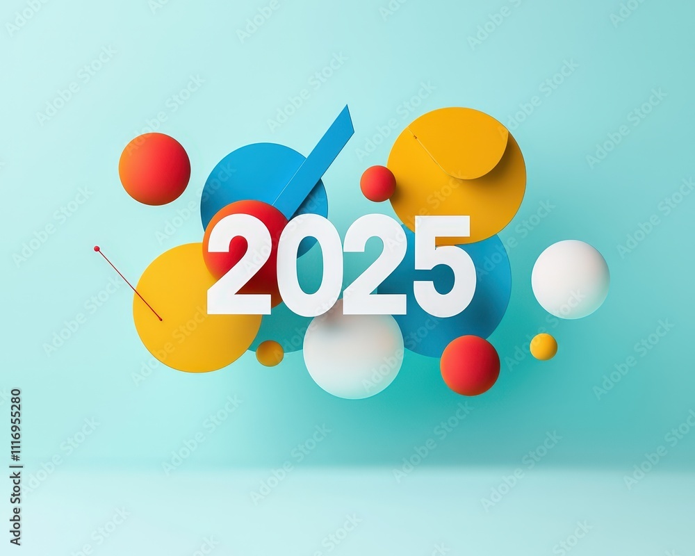 Poster abstract label design with overlapping 3d 2025 text elements