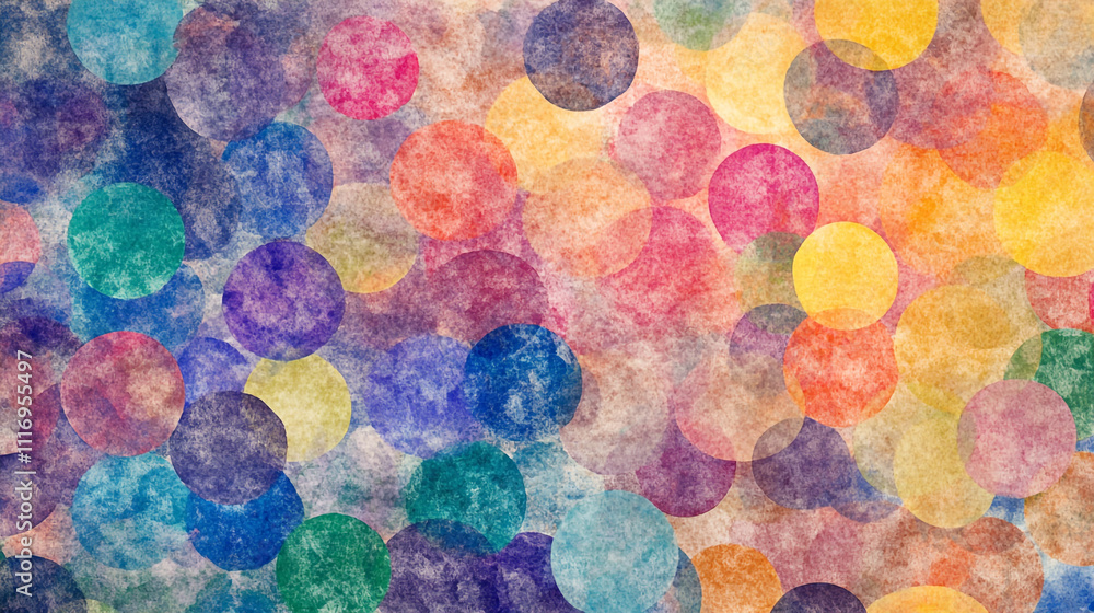 Poster colorful abstract circles blend to create a vibrant and dynamic textile pattern