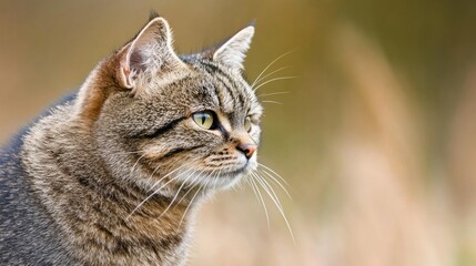 Fototapeta premium A Majestic Tabby Cat Profile: Captivating Gaze in Nature's Embrace