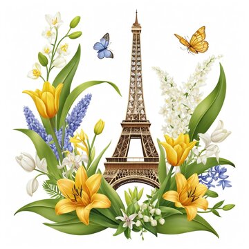 eiffel tower and flowers