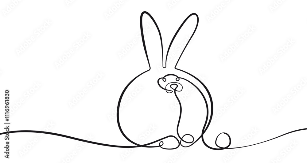 Poster continuous one line drawing of cute easter rabbit. easter bunny for spring design in simple linear s