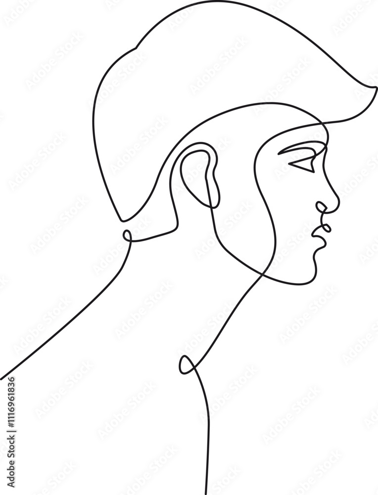Poster handsome man profile in one continuous single line drawing style. male portrait simple minimalist on