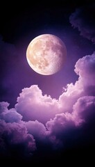 Pastel sky astronomy. Moonlit clouds in a purple night sky.