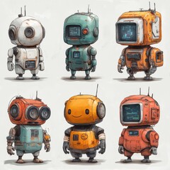 Fototapeta premium A set of various (Technology Cartoon Set) in full detail, isolated on a transparent background. 