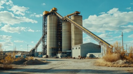 Obraz premium Industrial Grain Storage Silos Under a Blue Sky