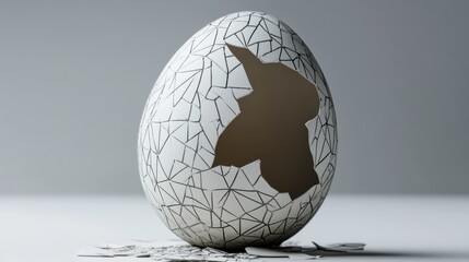 Abstract art of a cracked egg shell with a geometric pattern against a simple background, highlighting themes of transformation and creativity in a modern style