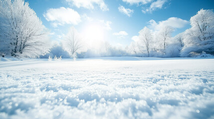 Obraz premium Serene Winter Snowscape Under Sunlight