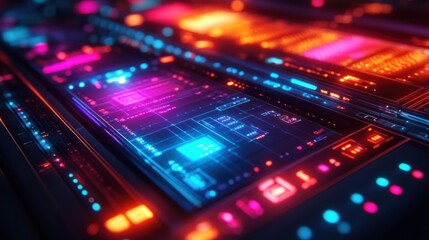 Fototapeta premium Futuristic digital interface with glowing lines and data.