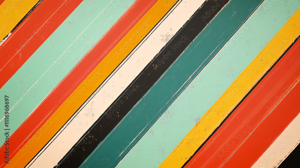 Poster colorful diagonal stripes create a vibrant pattern on a textured surface in warm tones