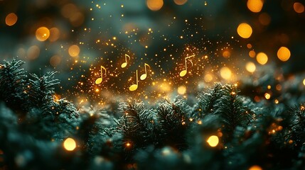 Fototapeta premium Golden Music Notes Dancing Against a Green Backdrop