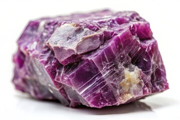 Fototapeta premium Close-up of Lepidolite Mineral on White Background: Vibrant Display of Natural Beauty in Gemstone Photography for Home Decor, Healing Crystals, and Jewelry Design Enthusiasts
