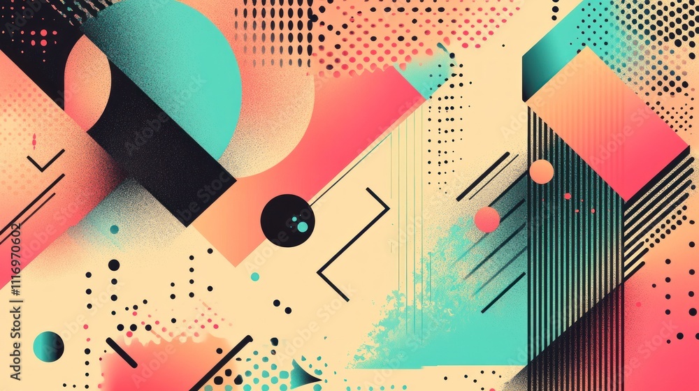 Poster abstract geometric shapes color splashes design