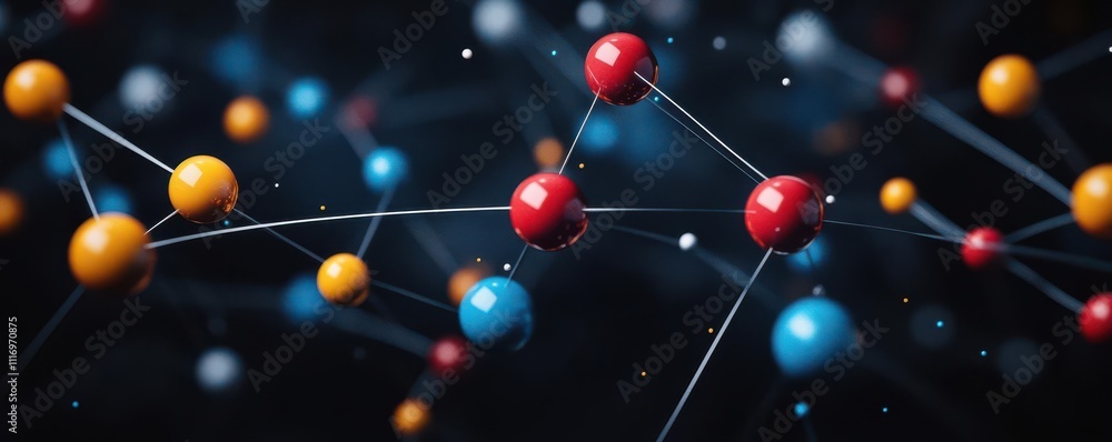 Poster a vibrant visualization of interconnected molecules in various colors, representing the complexity o