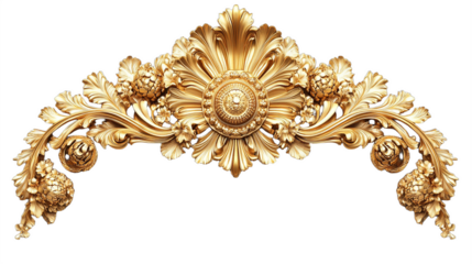 ornate golden arch, intricate floral design, symmetrical baroque style, elaborate craftsmanship, decorative flourish, metallic shimmer, vintage elegance, regal ornamentation
