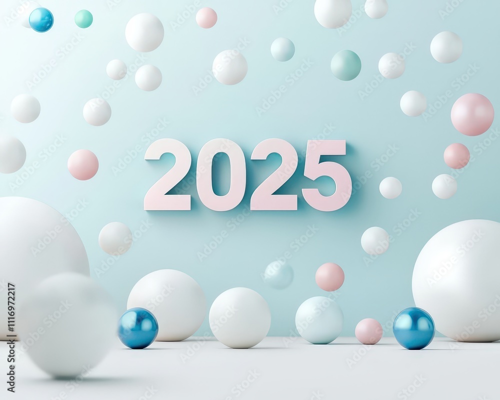 Poster futuristic label featuring gradient-shift 2025 text in soft tones