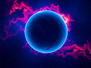 stunning blue planet surrounded by fiery red nebula in space, creating captivating cosmic scene. vibrant colors evoke sense of wonder and mystery
