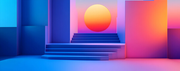 Abstract 3D Staircase Background, Vivid Colors