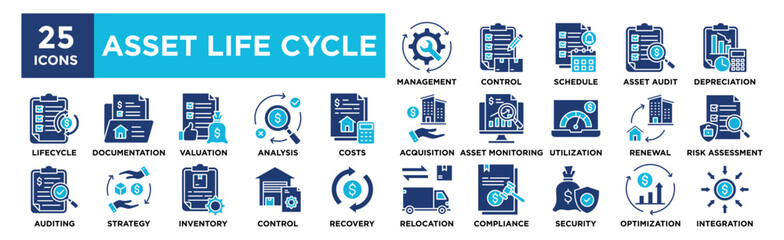 Asset Life Cycle icon collection set. Containing design management, business, concept, asset, company	