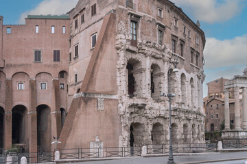 Fototapeta premium The Theatre of Marcellus’ ruins is an ancient open-air theatre, built in the closing years of the Roman Republic. It was inaugurated in 12 BC by Augustus. Rome, 2017