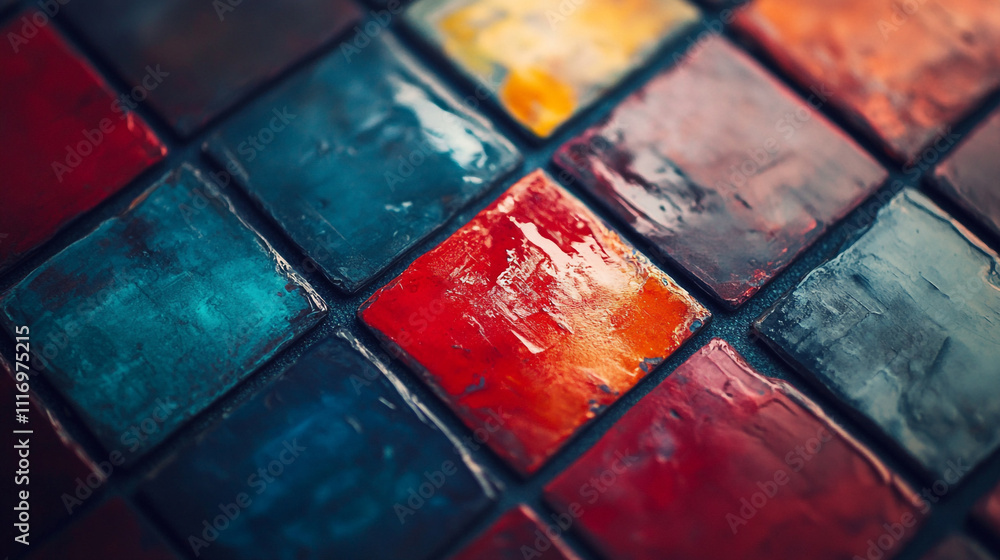 Poster colorful mosaic tiles creating a vibrant pattern on a surface