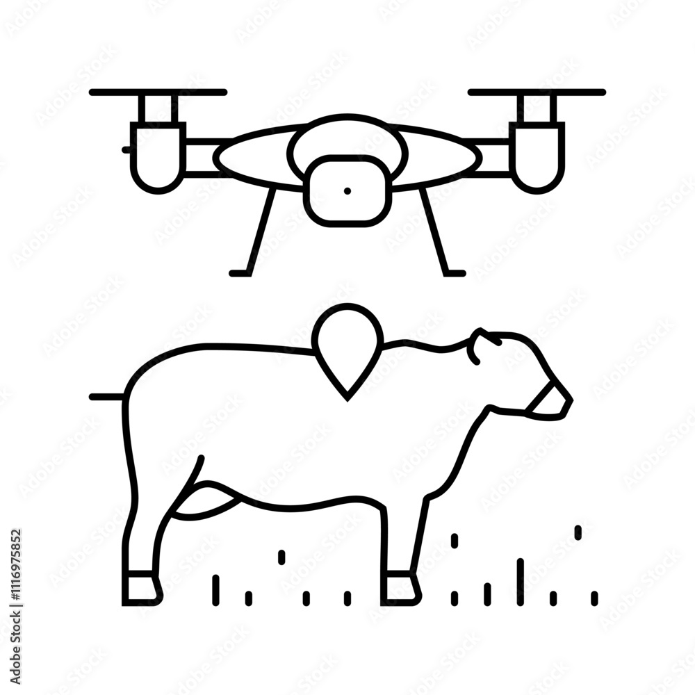 Poster livestock monitoring robot harvests line icon vector. livestock monitoring robot harvests sign. isol