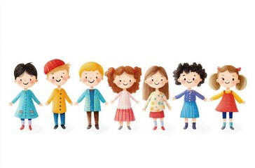 Fototapeta premium Hand-drawn Illustration of Diverse Children in Various Poses and Expressions