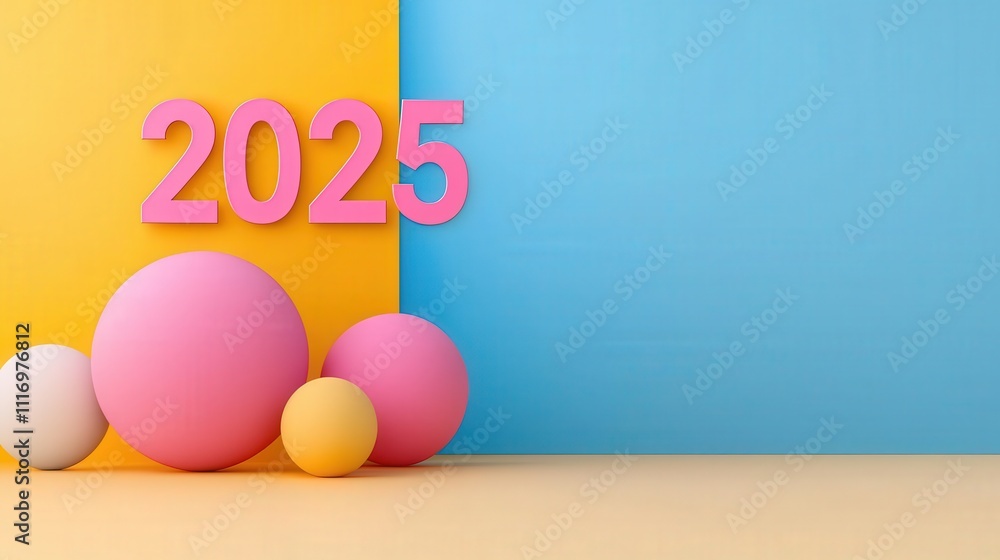 Poster gradient text 2025 on a minimalist label design for tech products