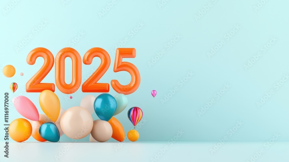 Poster gradient text 2025 on a minimalist label design for tech products