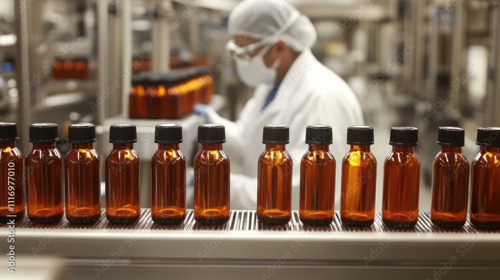 Poster bottles in a laboratory setting for production