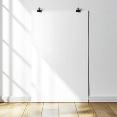 Blank Poster on White Wall with Wooden Floor