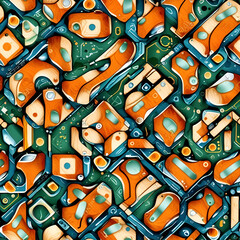 Fototapeta premium Orange and green geometric mosaic texture