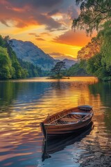 Fototapeta premium Green Wilderness Nature Depicting a Lush Forest Scene With sunshine and river ai generated