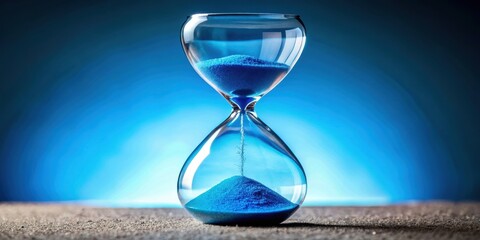 Hourglass with blue sand representing time concept , hourglass, blue, sand, time, concept, clock, passing, running out